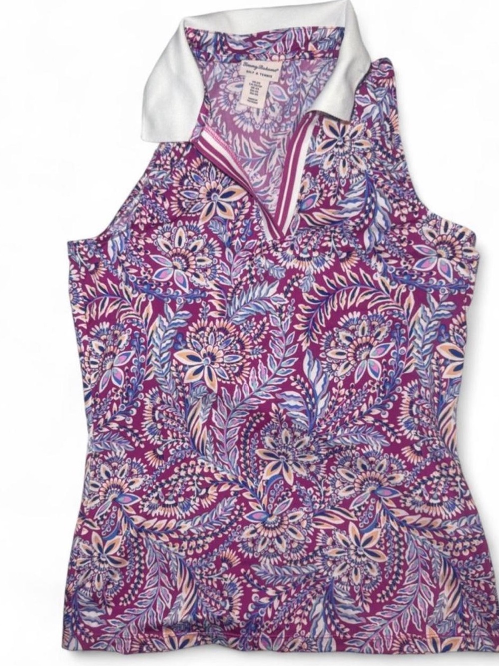 Tommy Bahama Purple Floral Sleeveless Golf Tennis Polo Tank Full Body Graphic